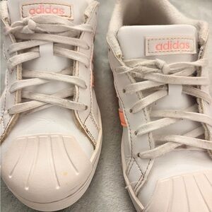 Adidas Kids White Sneakers with Pink Highlights
